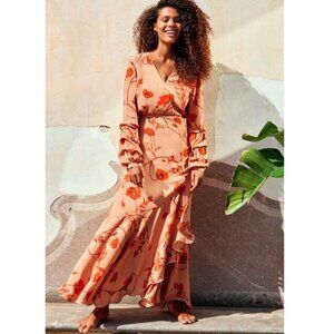 JOHANNA ORTIZ X H&M Creped Wrap-Front Dress Poppies Print Size XS